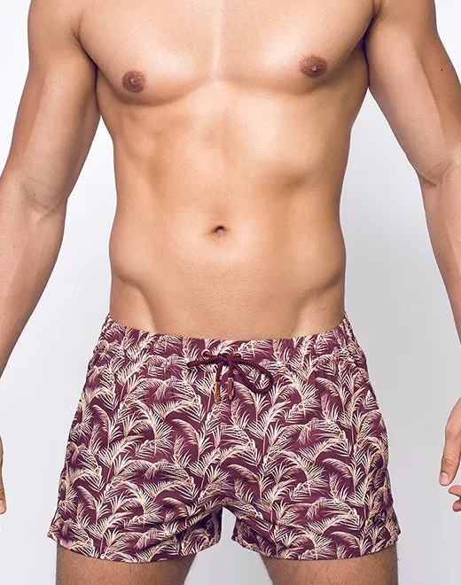 2eros Hawaiian Night 3" swim short burgundy floral