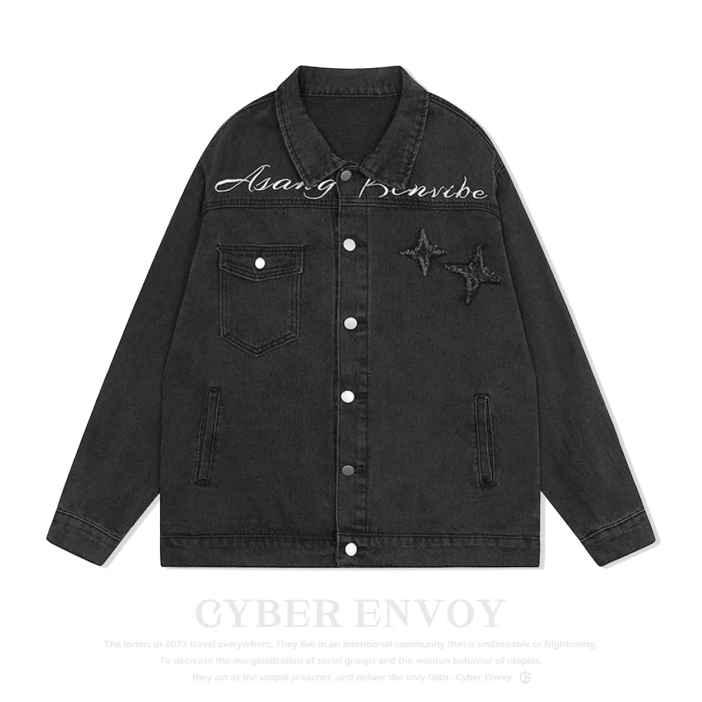 American High Street Lettering Embroidered Denim Jacket