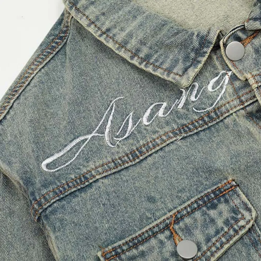 American High Street Lettering Embroidered Denim Jacket