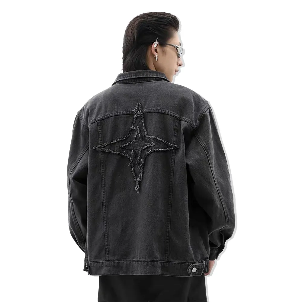 American High Street Lettering Embroidered Denim Jacket