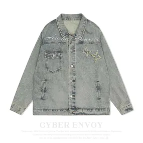 American High Street Lettering Embroidered Denim Jacket