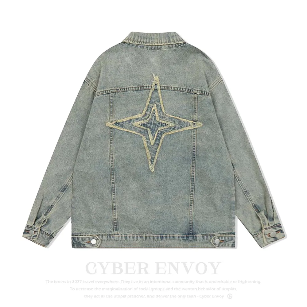 American High Street Lettering Embroidered Denim Jacket