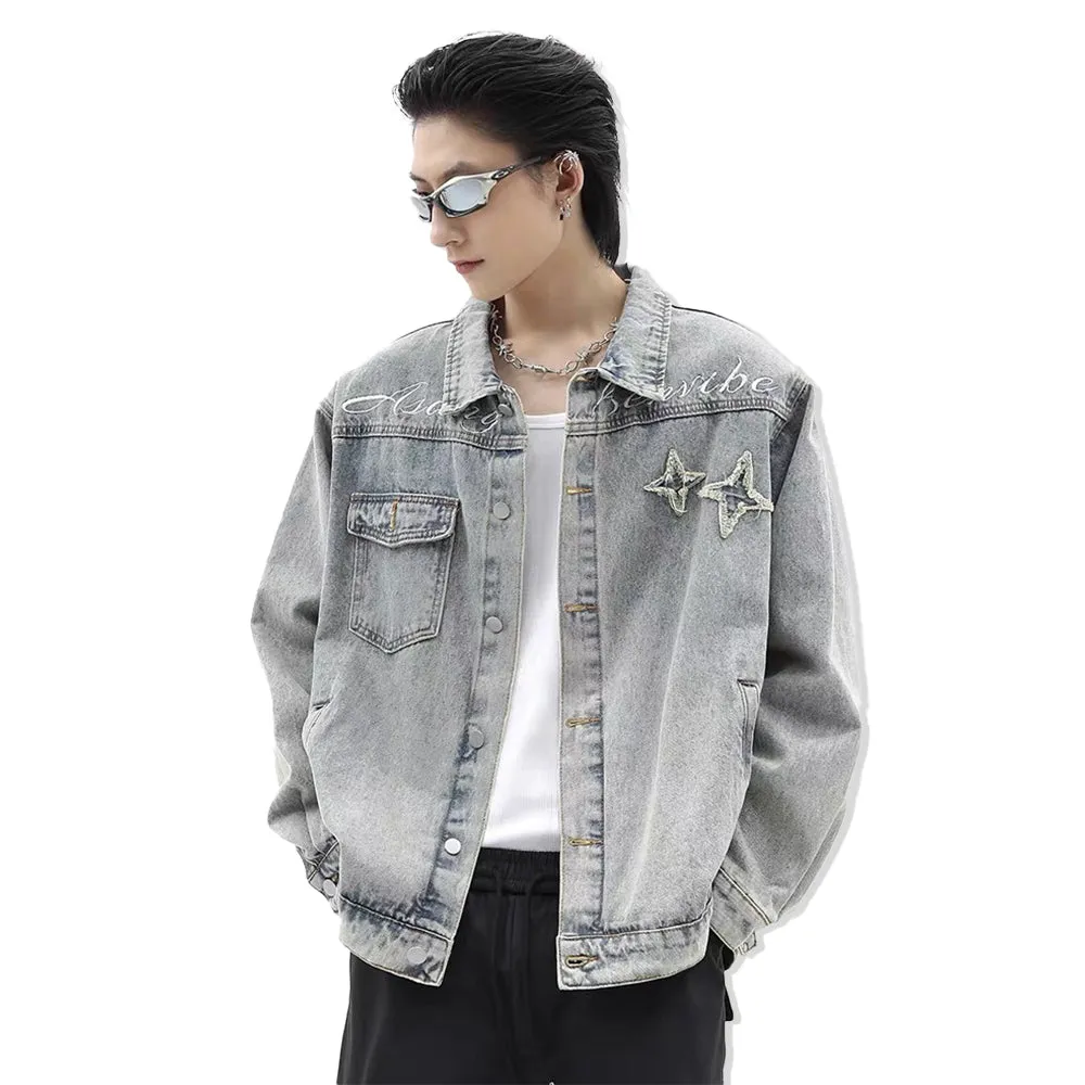 American High Street Lettering Embroidered Denim Jacket