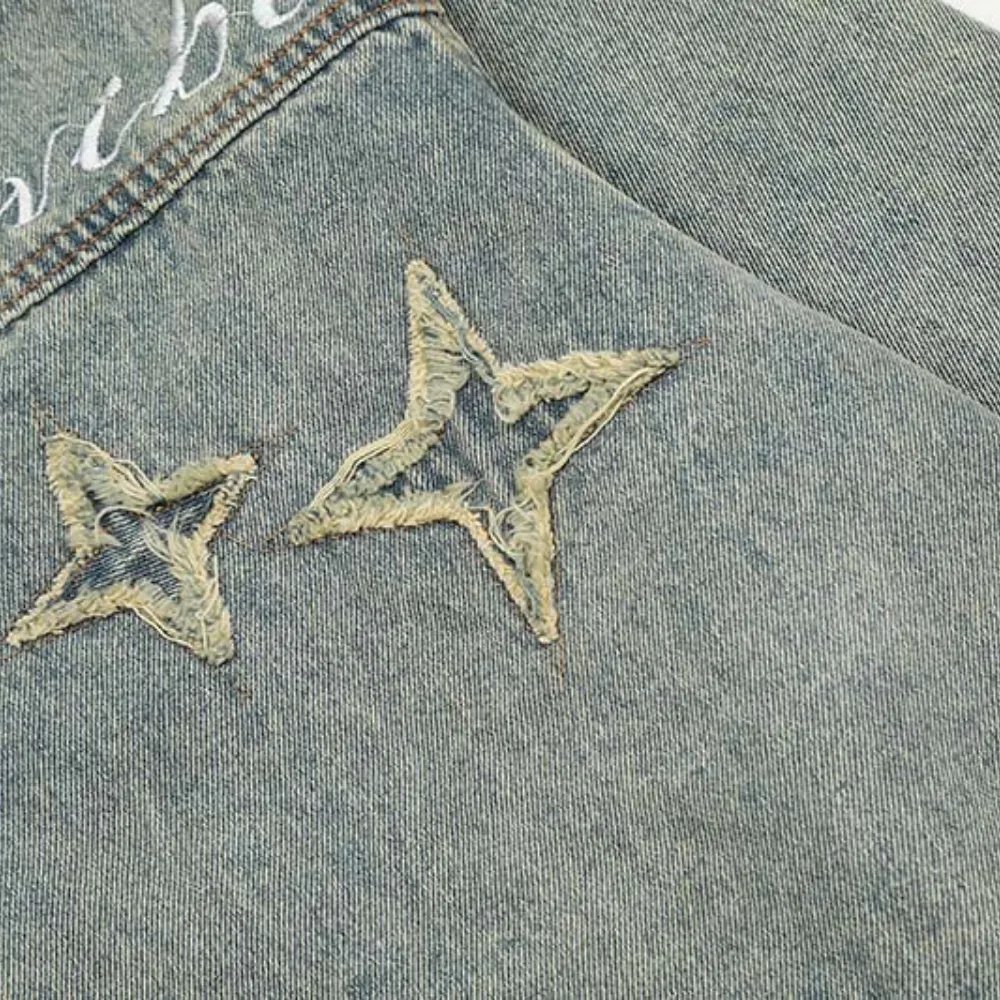 American High Street Lettering Embroidered Denim Jacket