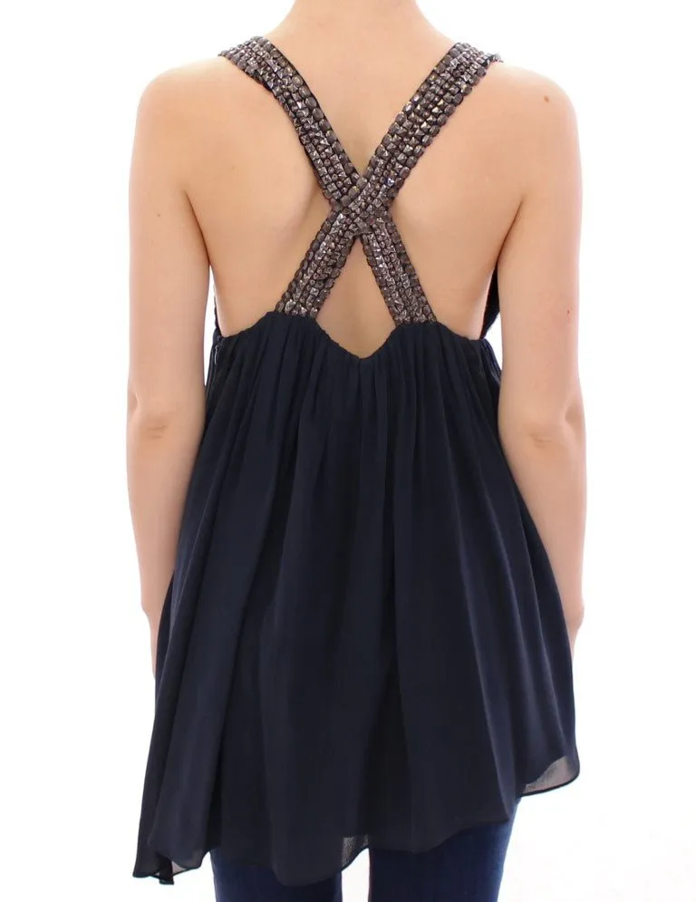 Anaikka Elegant Navy Blue Sleeveless Blouse