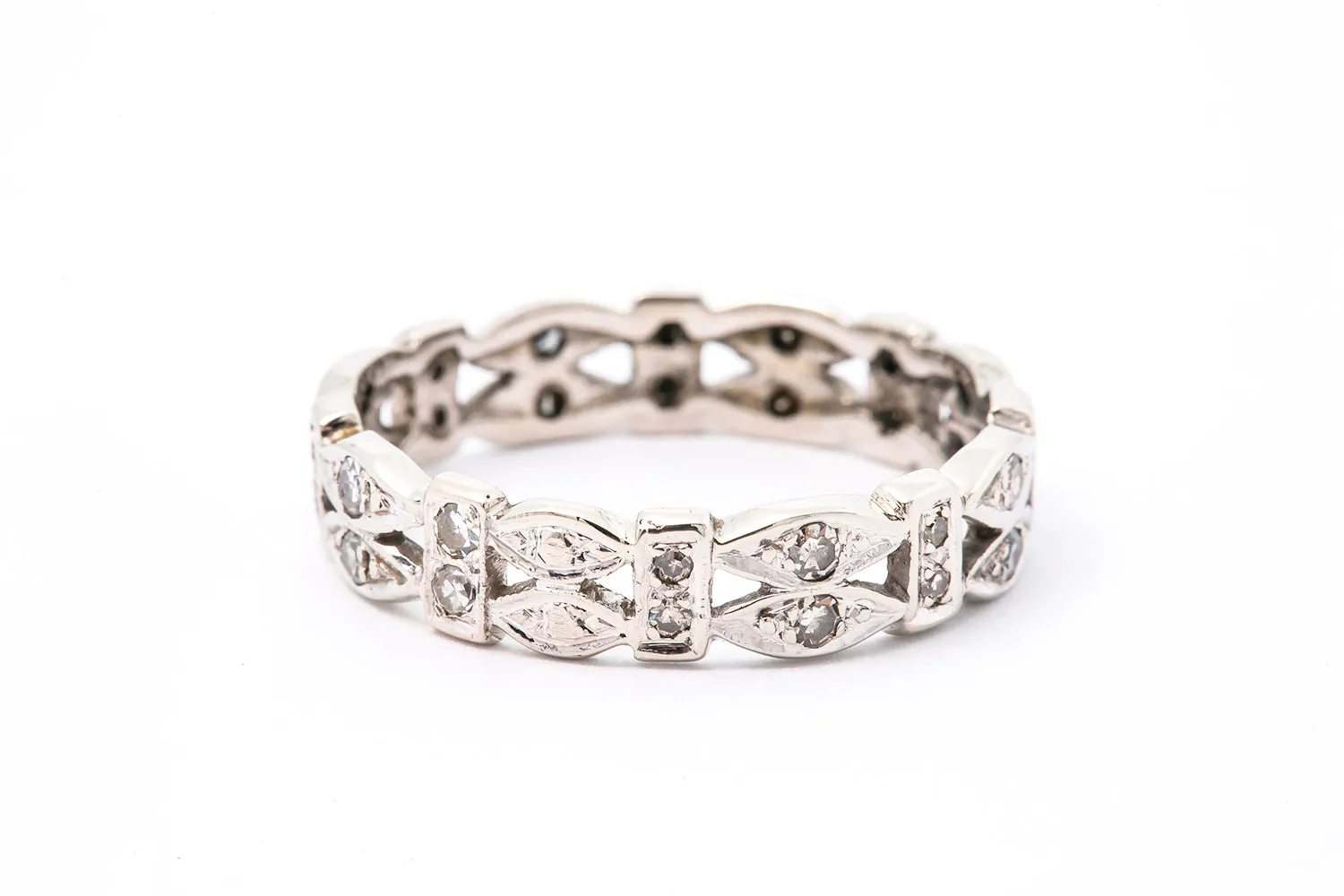 Antique Art Deco Diamond Eternity Band 14k 585 White Gold Ring Size 10.5