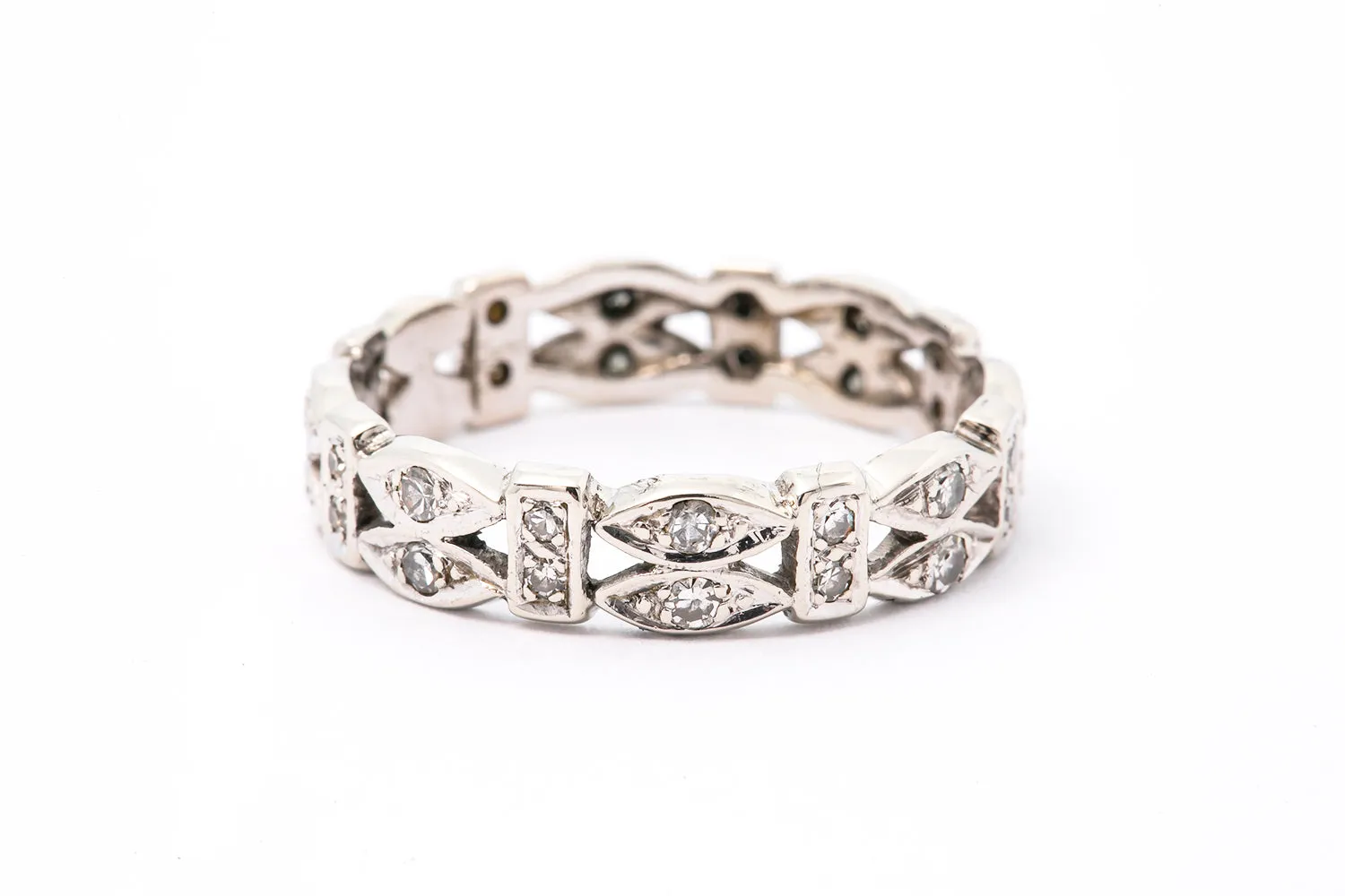 Antique Art Deco Diamond Eternity Band 14k 585 White Gold Ring Size 10.5