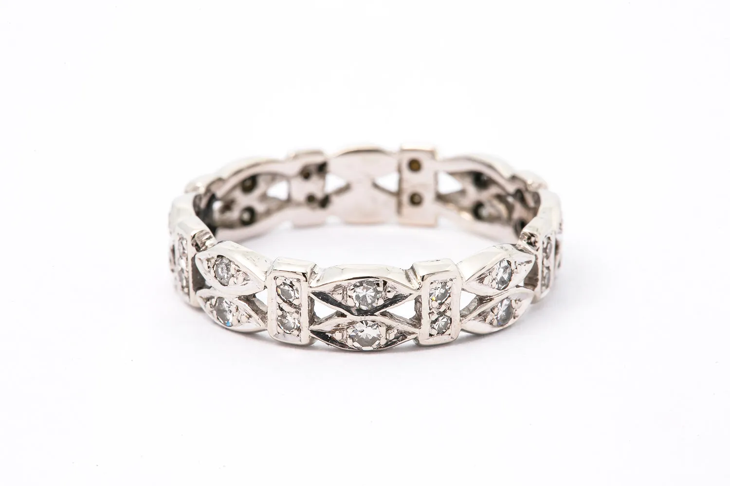 Antique Art Deco Diamond Eternity Band 14k 585 White Gold Ring Size 10.5