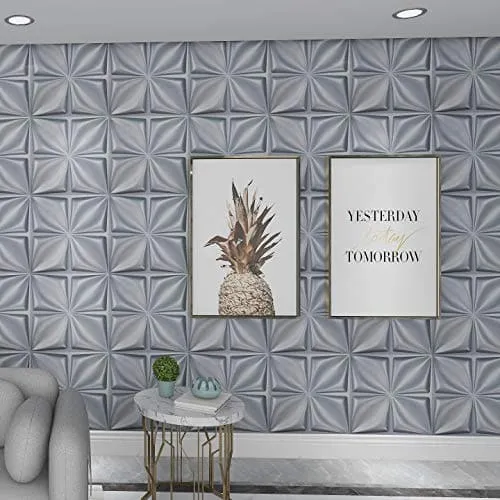 Art3d Matt Grey Silver 3D Wall Panel PVC Flower Design Cover 32 Sqft, for Interior Wall Decor in Living Room,Bedroom,Lobby,Office,Shopping Mall