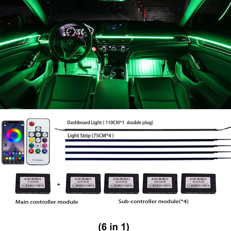 Auto RGB LED Rainbow Remote Interior Ambient Lighting