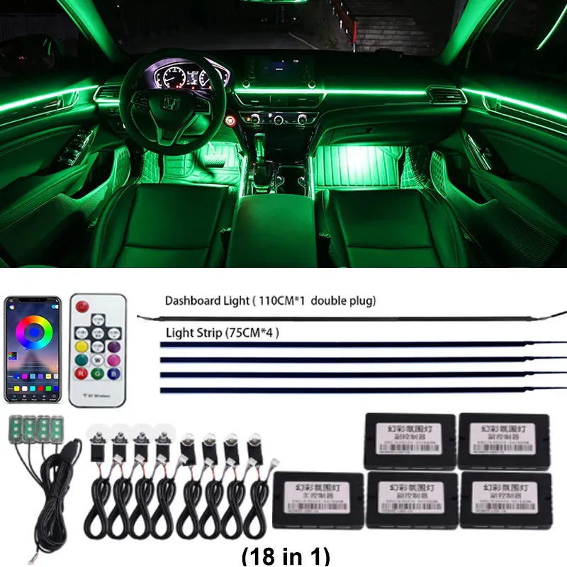 Auto RGB LED Rainbow Remote Interior Ambient Lighting