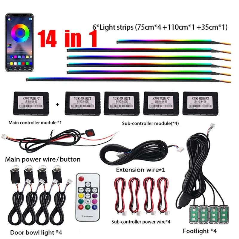 Auto RGB LED Rainbow Remote Interior Ambient Lighting