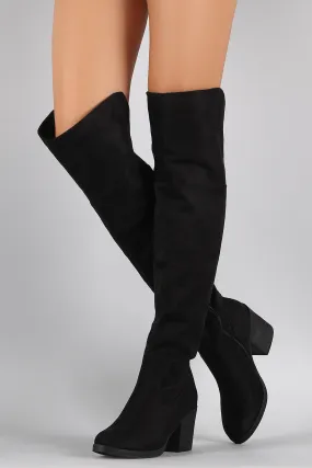 Bamboo Suede Folded Cuff Chunky Heeled Riding Boots