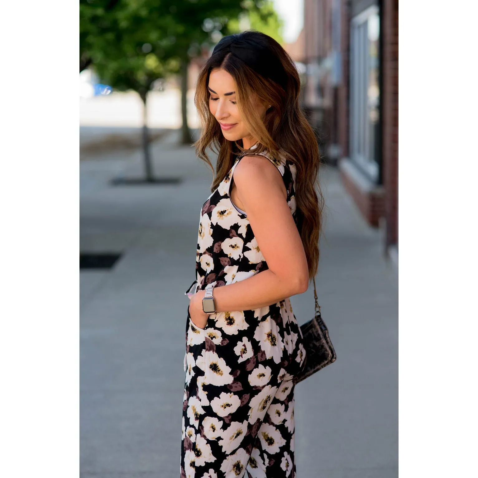 Black Floral Sleeveless Jumpsuit