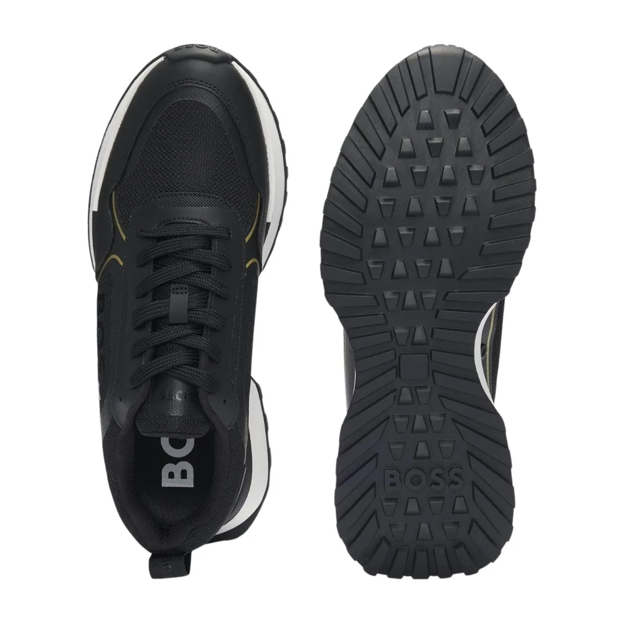 BOSS Jonah Side Logo Panel Mixed Material Black Trainers