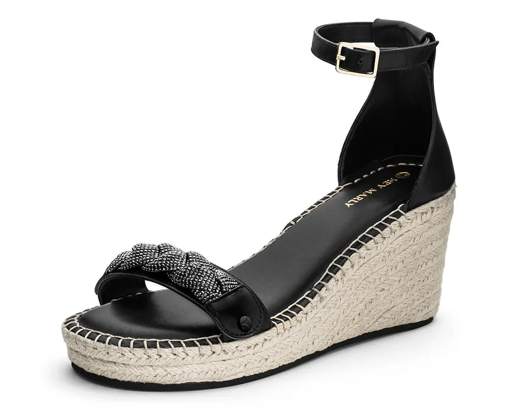 Braided Glitter - Wedge Bast High Black PS1