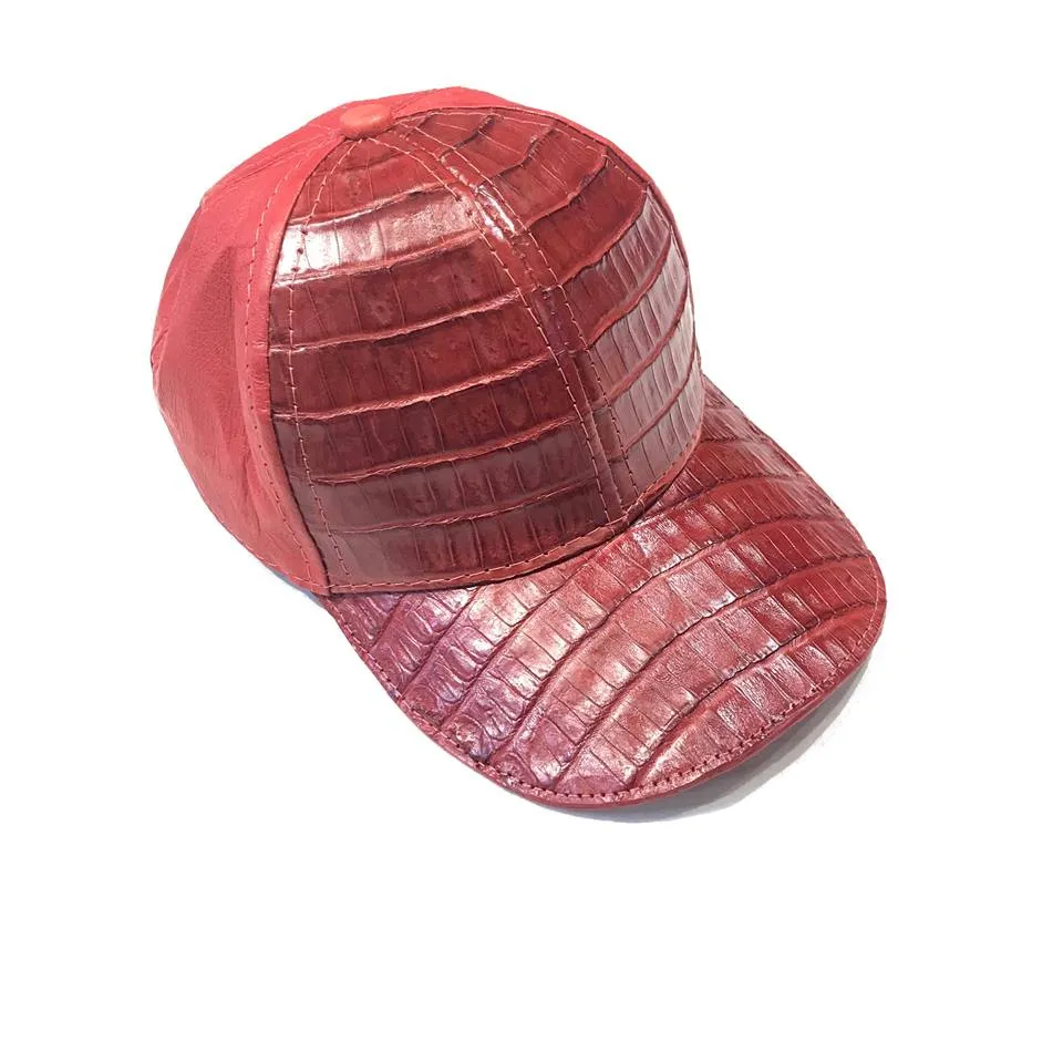 Candy Red Crocodile & Ostrich Quill Strapback Hat