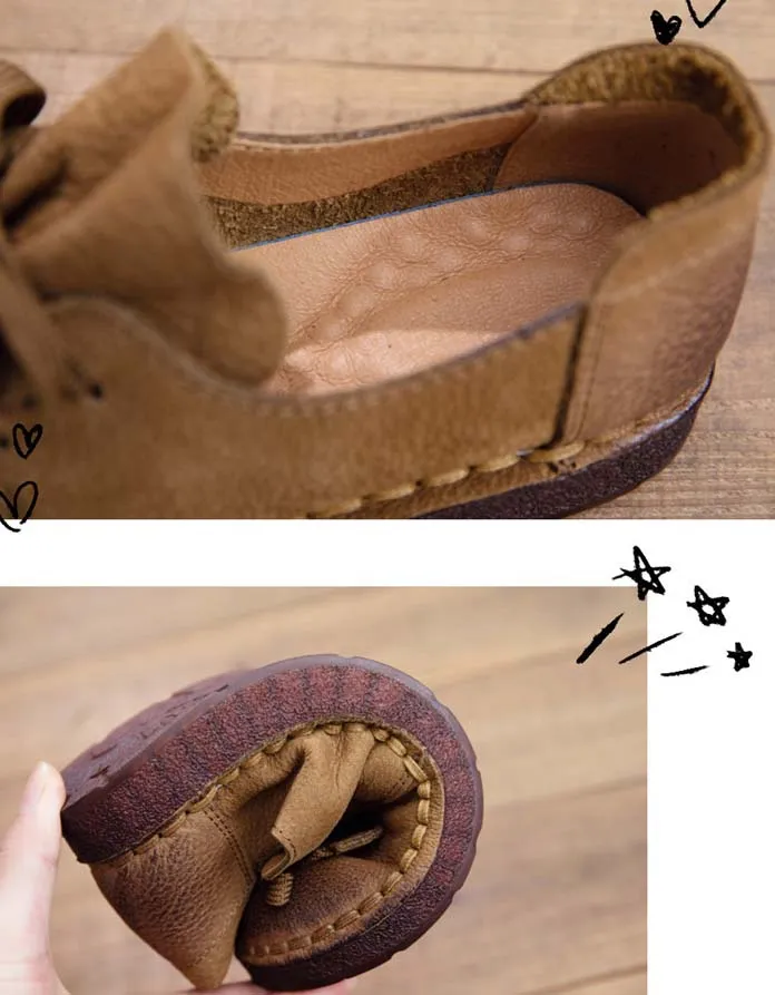 Comfortable Leather Walking Retro Flats