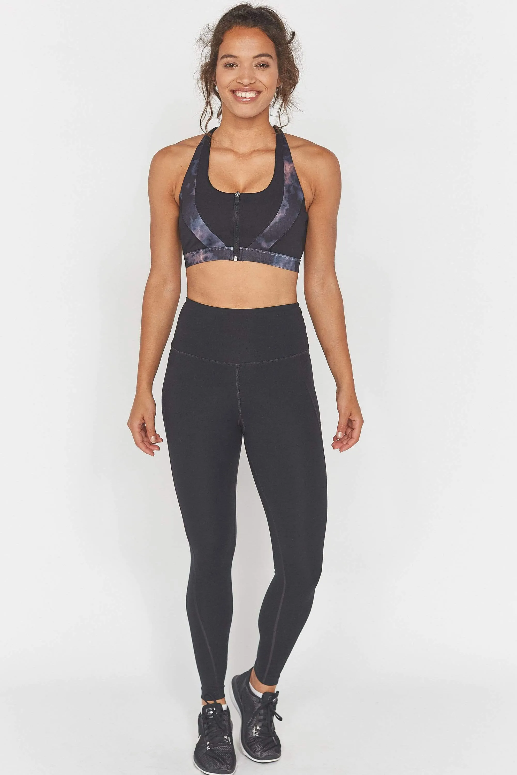 Dark Marble Zip Front Sports Bra