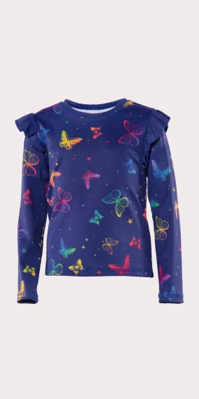 Dazzling Butterflies - Kids Ruffle Long Sleeve Top