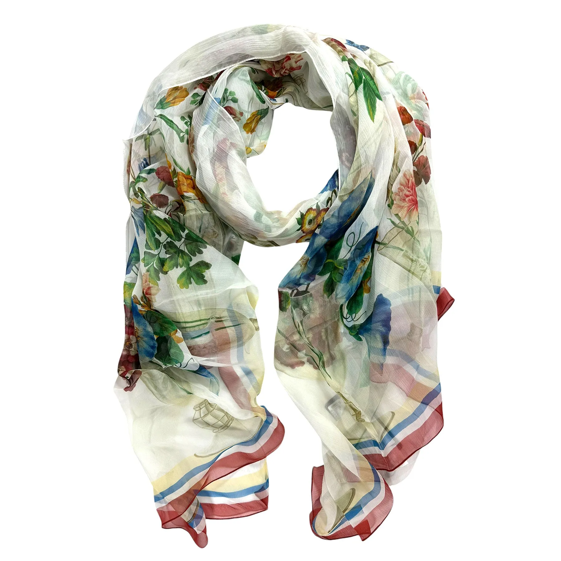 Dolce & Gabbana Scarf White Floral - Extra Large Chiffon Silk Shawl