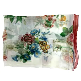 Dolce & Gabbana Scarf White Floral - Extra Large Chiffon Silk Shawl