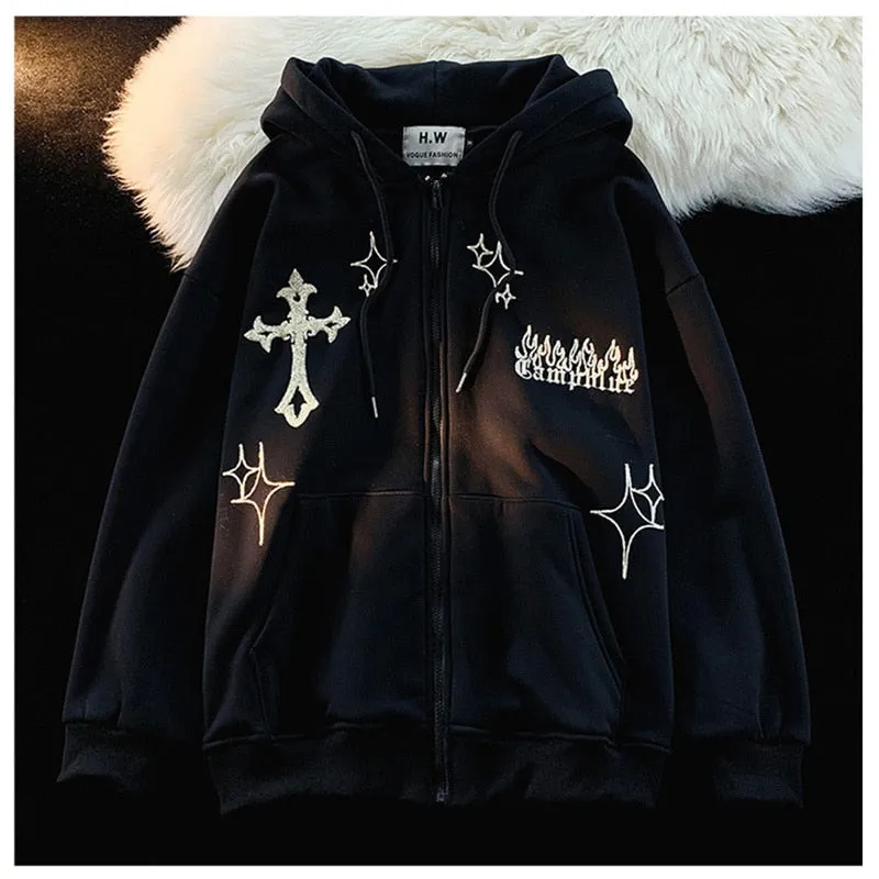 DressBetty - Y2k Rhinestone Skeleton Goth Hoodie