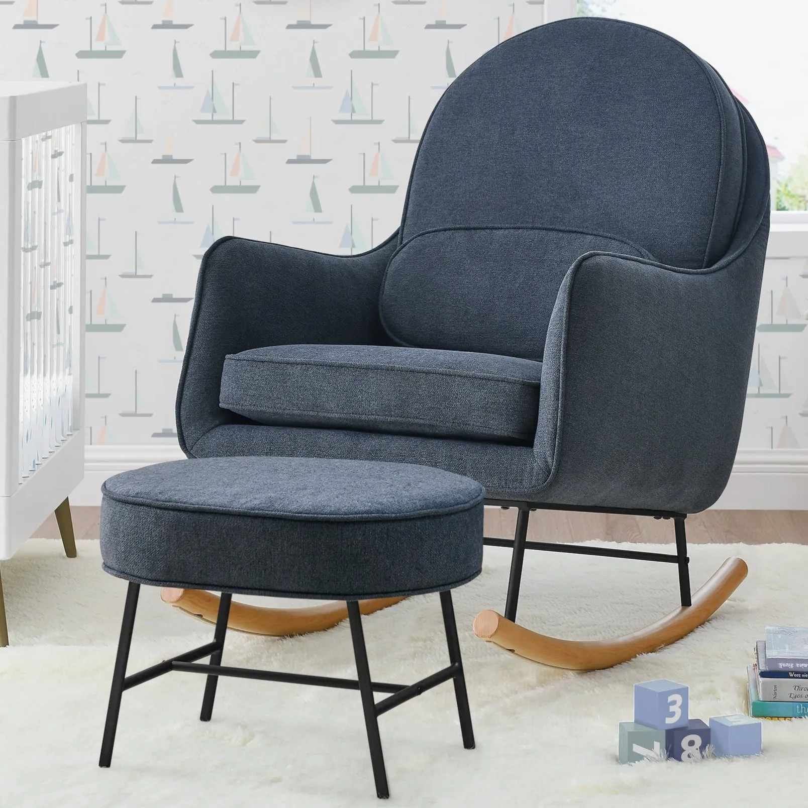 Ella Rocker & Ottoman with LiveSmart Evolve Fabric