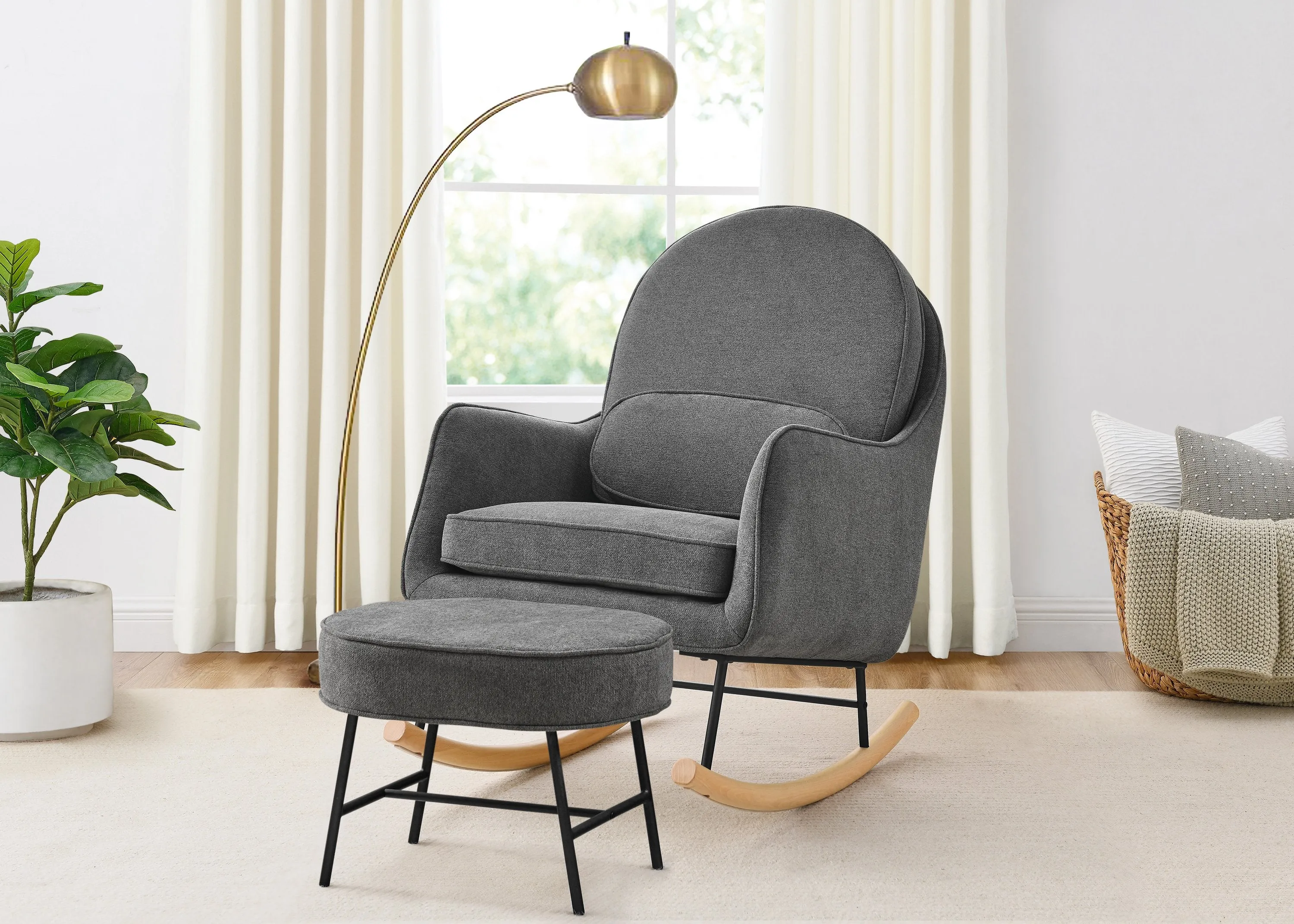 Ella Rocker & Ottoman with LiveSmart Evolve Fabric