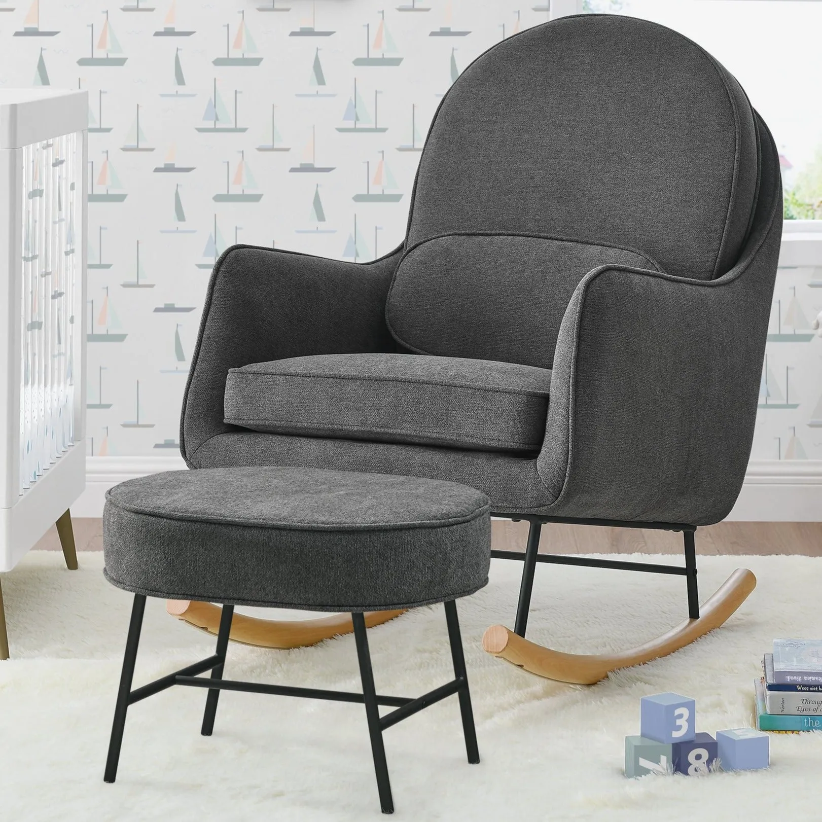 Ella Rocker & Ottoman with LiveSmart Evolve Fabric