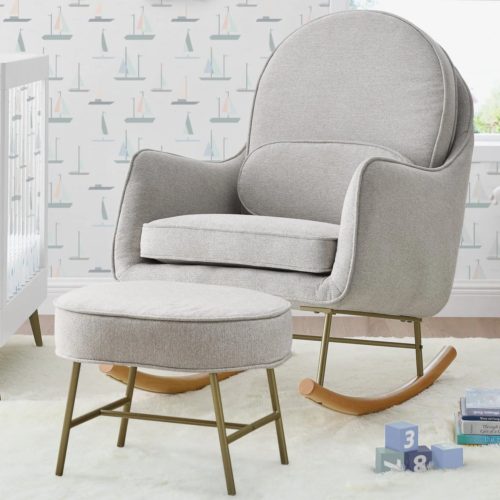 Ella Rocker & Ottoman with LiveSmart Evolve Fabric