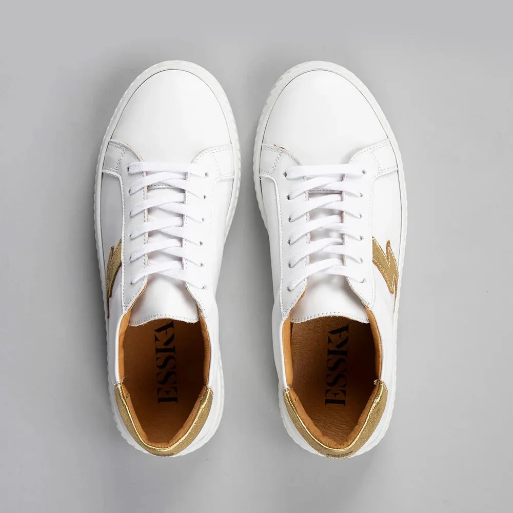 Esska Nola Trainers in White with Gold Bolts