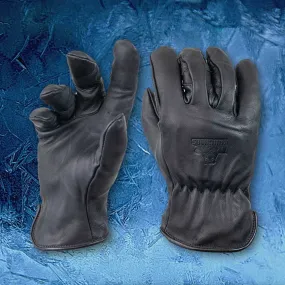 Fleece-Lined Water Resistant Black Leather Cowhide Driver Gloves - D409