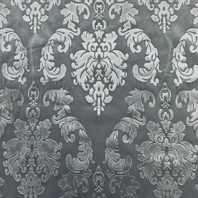 Gray Damask Embossed Velvet Upholstery Drapery Fabric