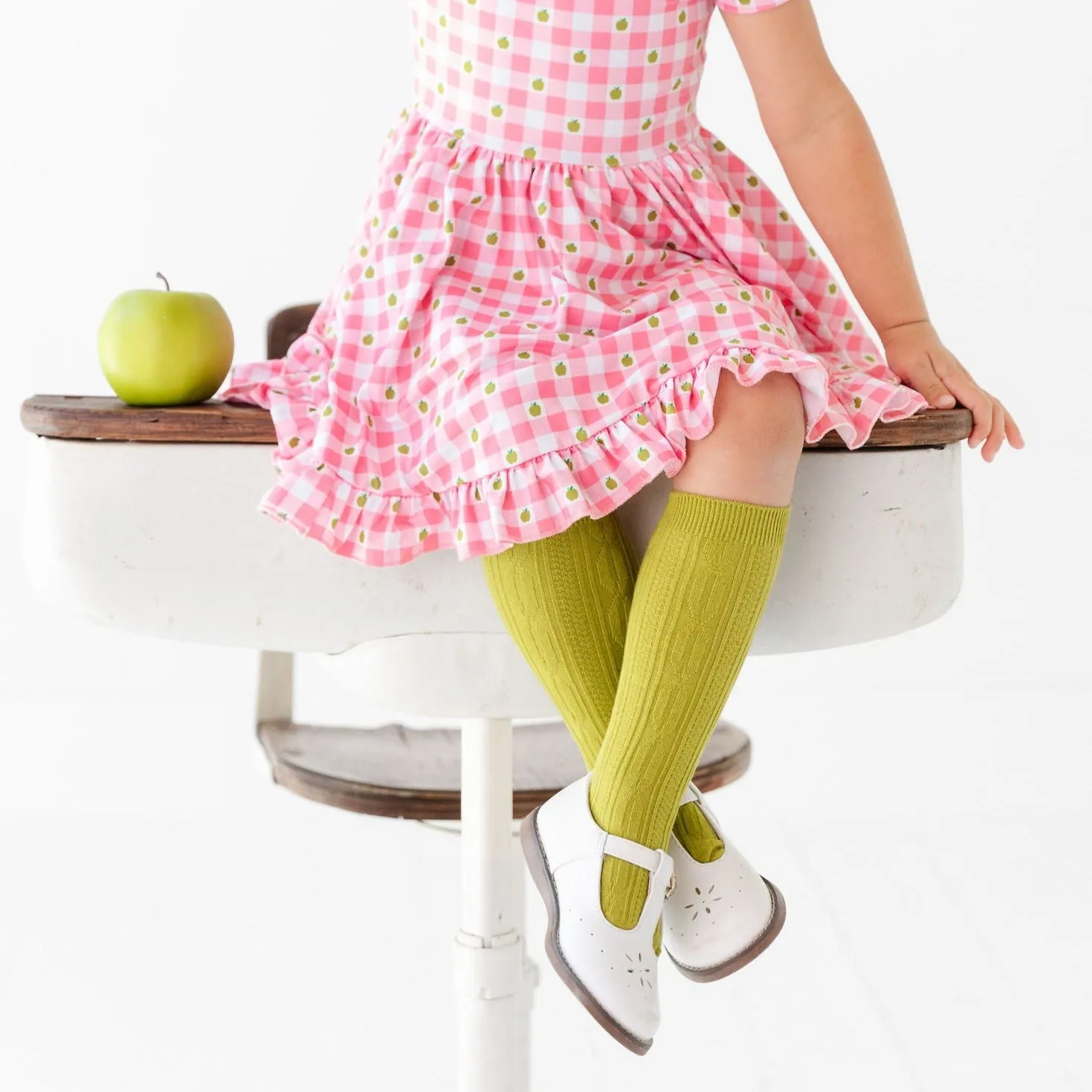 Green Apple Cable Knit Knee High Socks