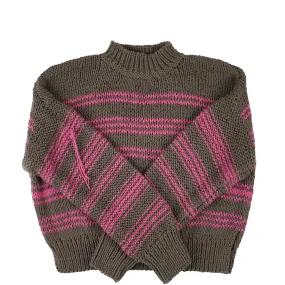 HAND KNITTED COTTON JUMPER WITH PINK STRIPES