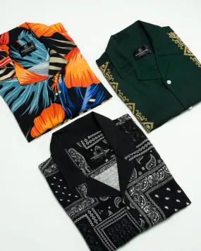 Hawaiian-Green panel-Paisley Shirt Combo (Pack of 3)