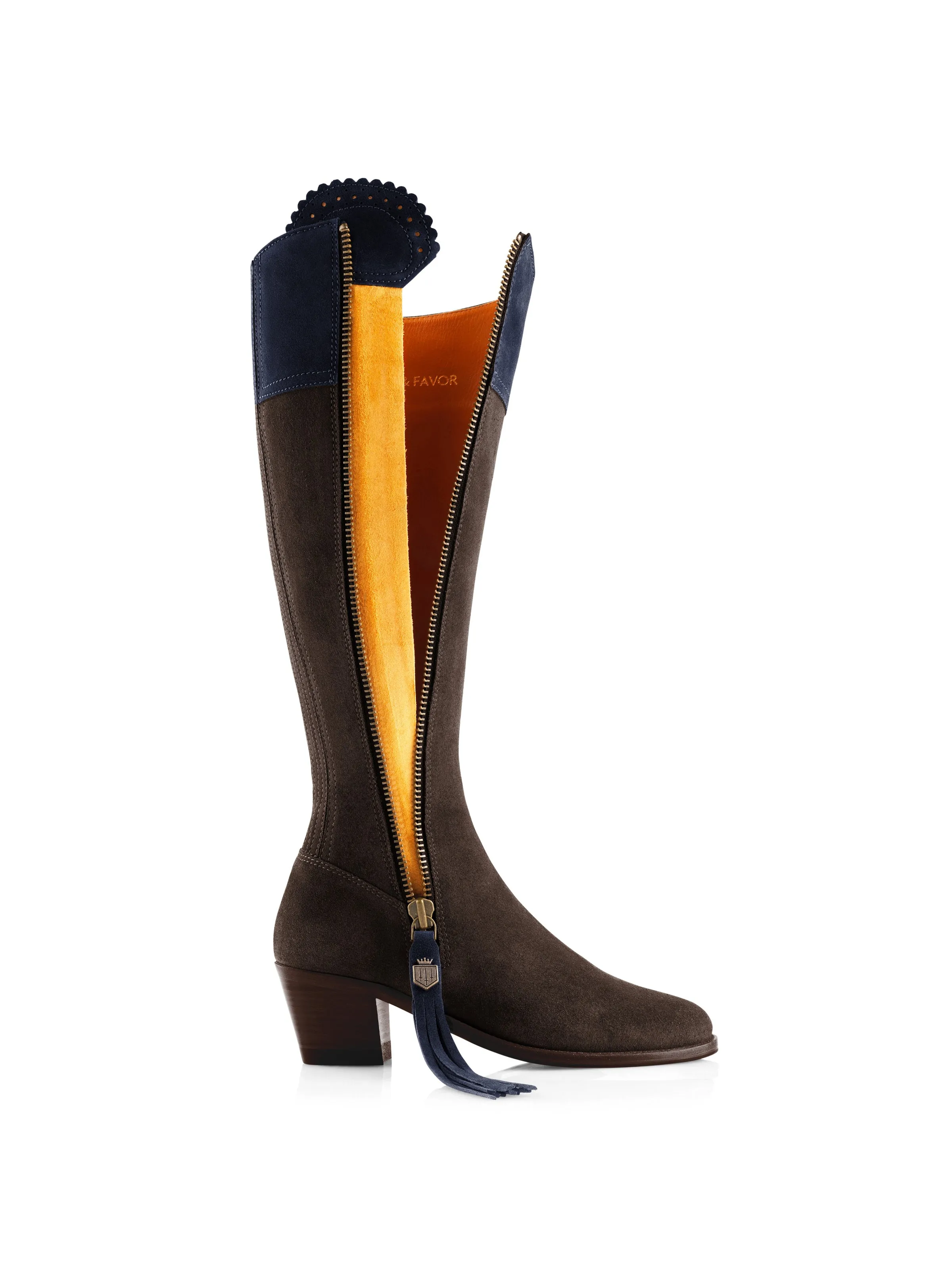 Heeled Regina (Narrow Fit) - Chocolate & Navy Suede