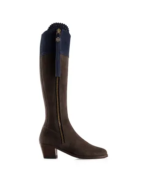 Heeled Regina (Narrow Fit) - Chocolate & Navy Suede