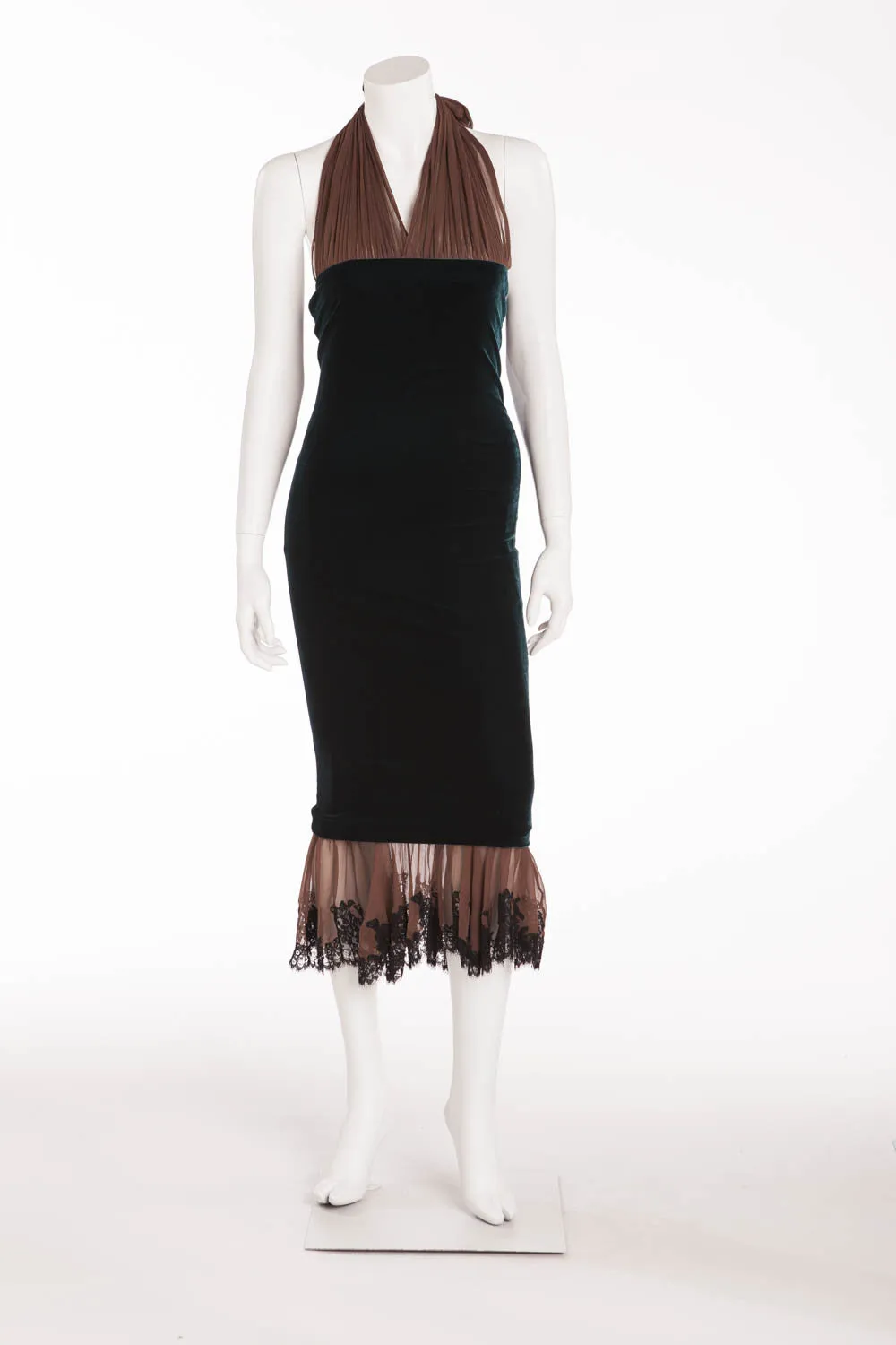 Jean Paul Gaultier - Peacock Velvet and Brown Chiffon Dress - IT 40