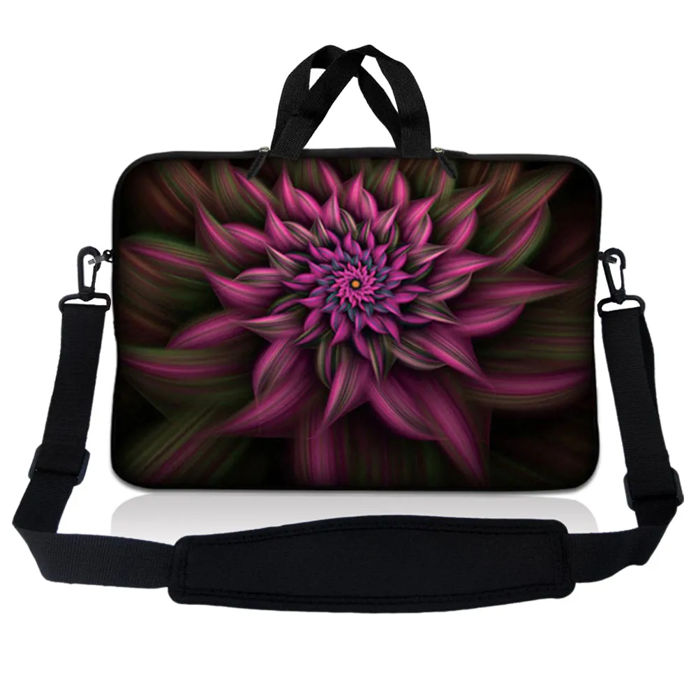 Notebook / Netbook Sleeve Carrying Case w/ Handle & Adjustable Shoulder Strap & Matching Skin – Purple Floral Flower