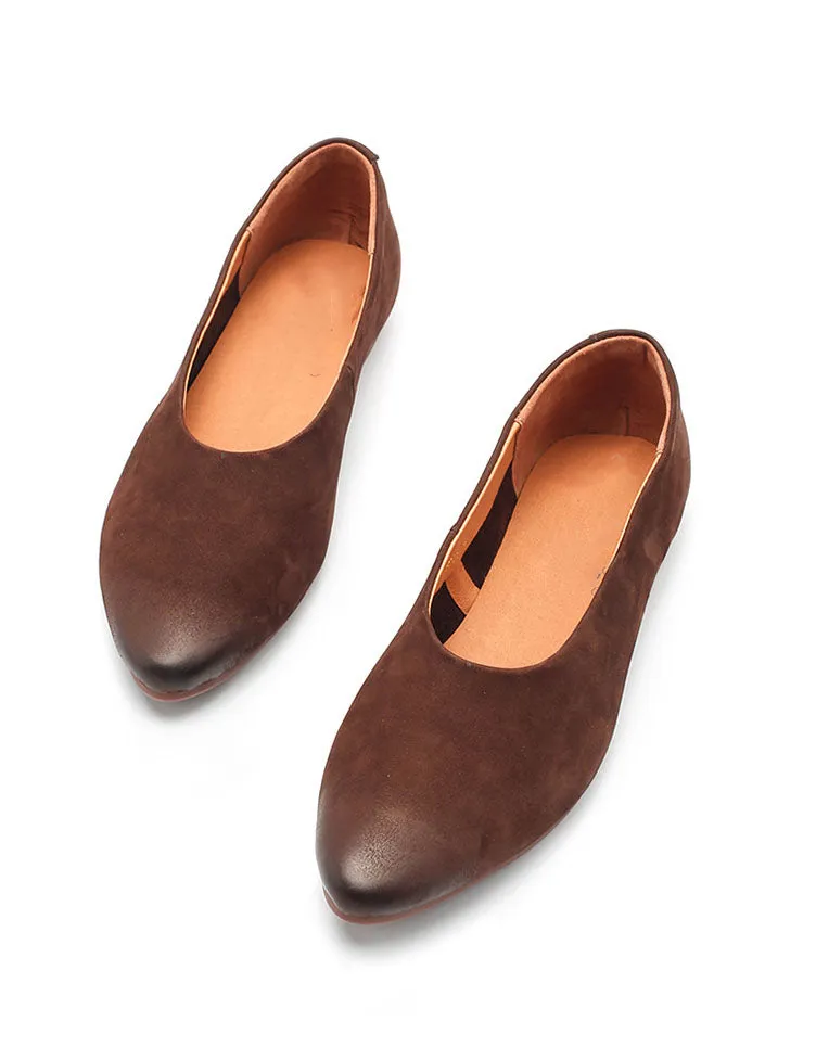 Nubuck Leather Soft Sole Pointed Toe Retro Flat Shoes