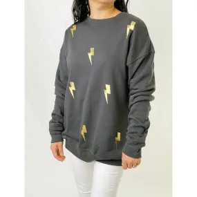 Poppy Ultra Chic Ink Pullover Sweatshirt - Gold Foil Lightning Bolts