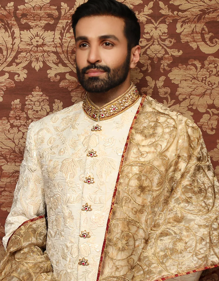 Premium Jamawar White Sherwani