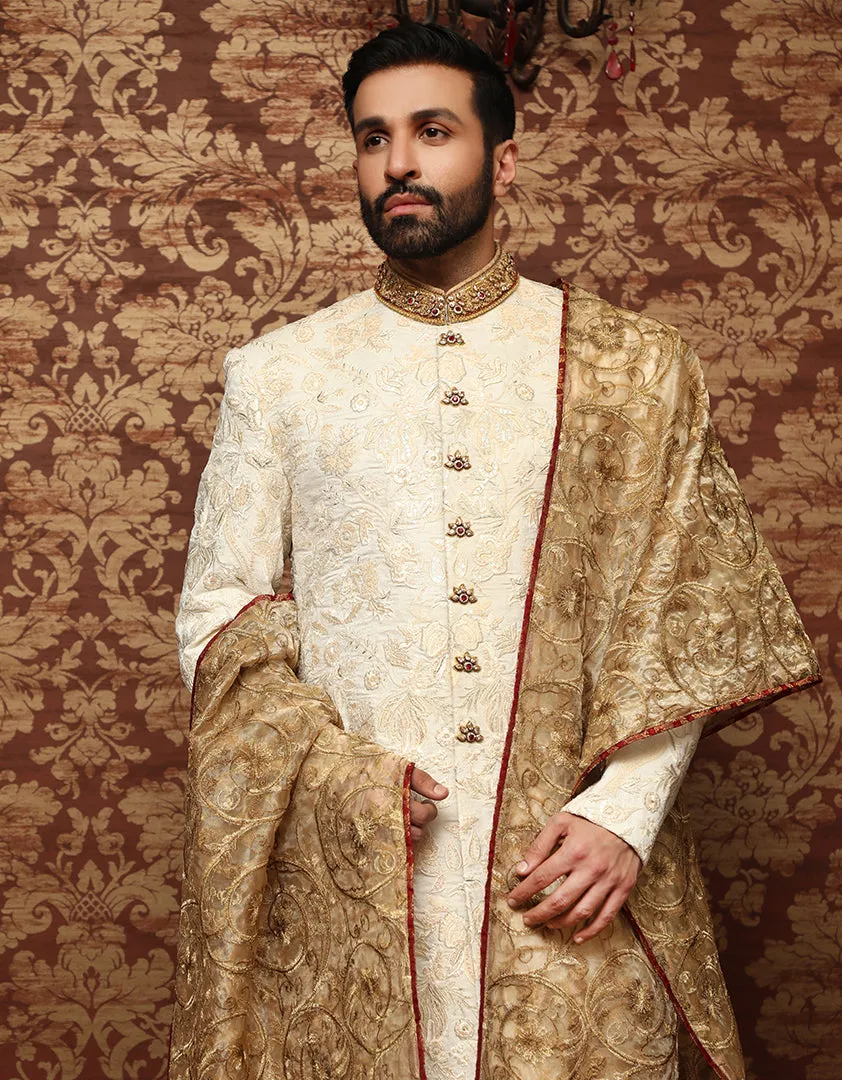 Premium Jamawar White Sherwani