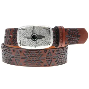 "Dakota" Original Hooey Ladies Belt Brown/Black w/Aztec