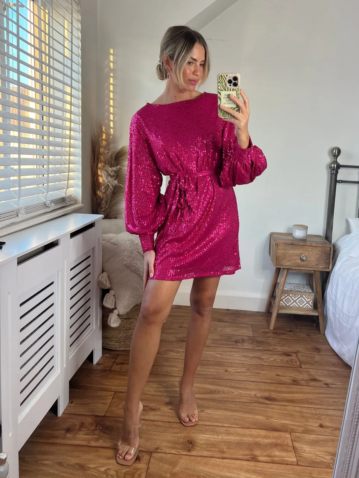 Skylar Balloon Sleeve Mini Dress / Hot Pink