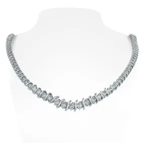 Traditional S-Bar Diamond Tennis Necklace (9.13 ct Diamonds) in White Gold