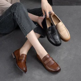 Women Classic Leather Solid Casual Loafers